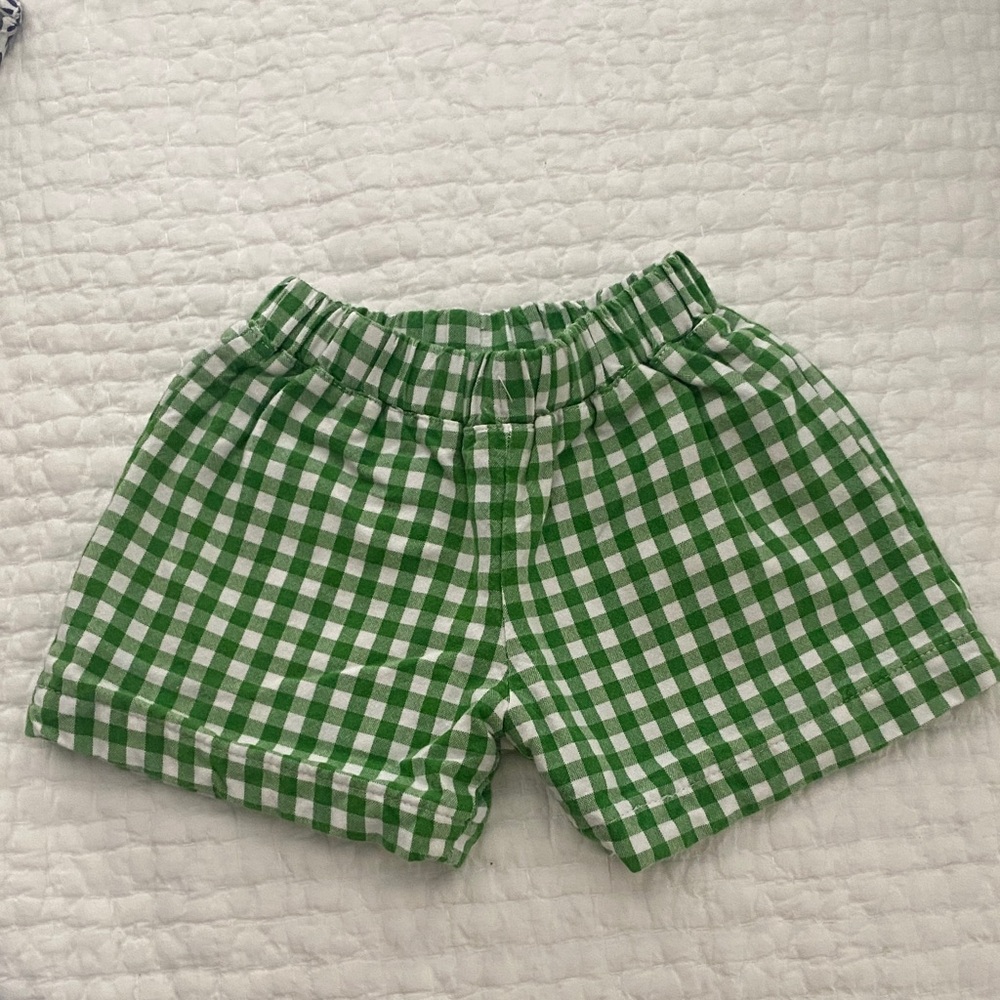 The Beaufort Bonnet Company Green Gingham Kids Shorts